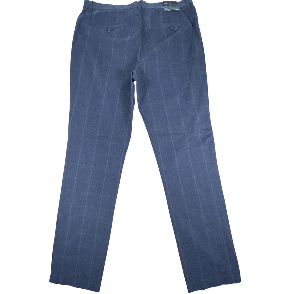 Banana Republic Aiden Fit Pants Mens 34x34 Slim Fit Blue Plaid Chinos Classic